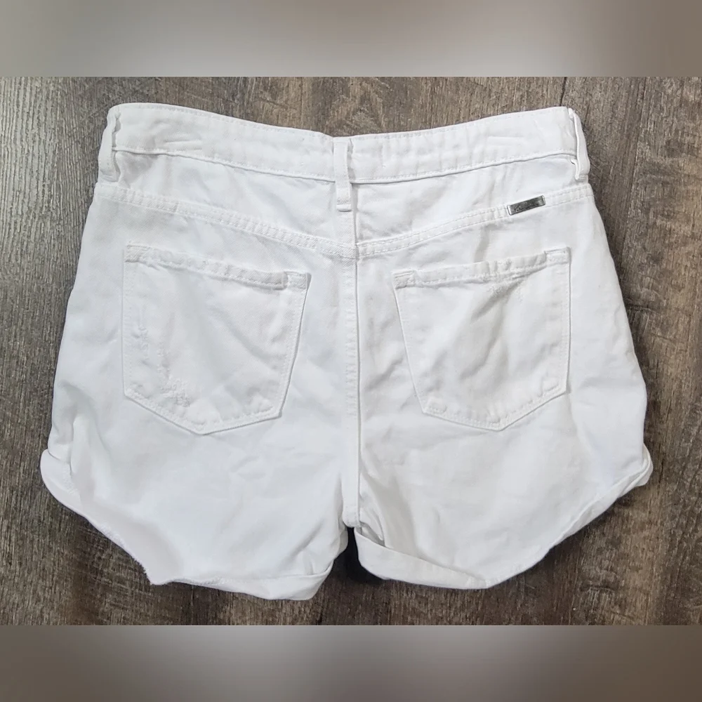 KanCan Tanner Distressed Mini Jean Shorts Women's M White 100% Cotton Cuff Leg - Picture 2 of 11